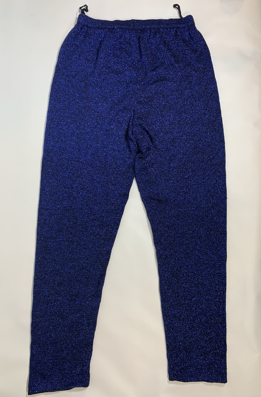 Vintage Bonnie Boerer Company Metallic Knit Pants Navy Blue Glitter Large